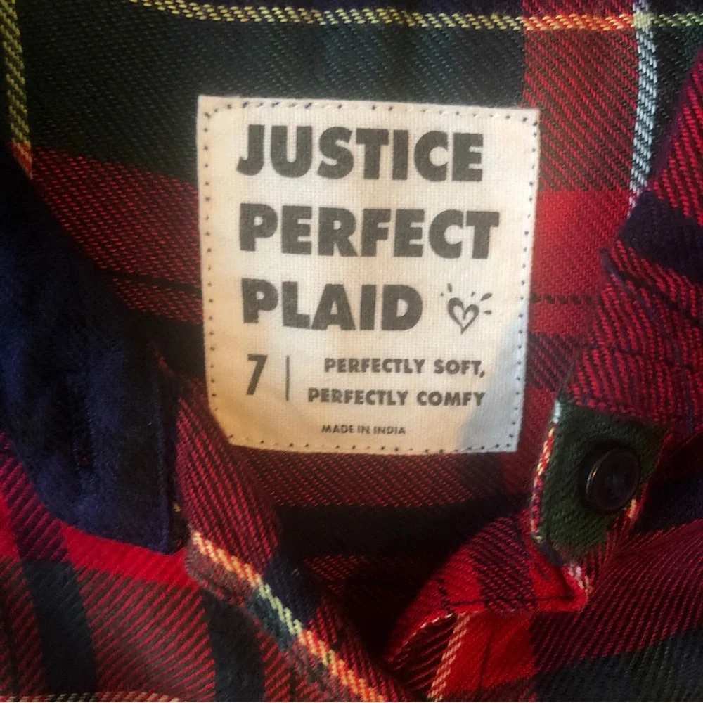 Justice Girls Set Tops Plaid Button Red Ringer Long Sleeve